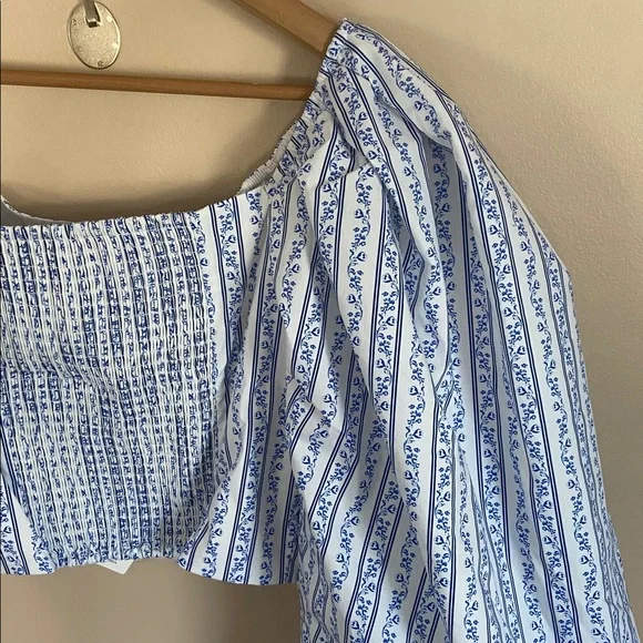 CAROLINE CONSTAS Carter Off The Shoulder Printed Cotton Blend Poplin Top Medium - Picture 9 of 11